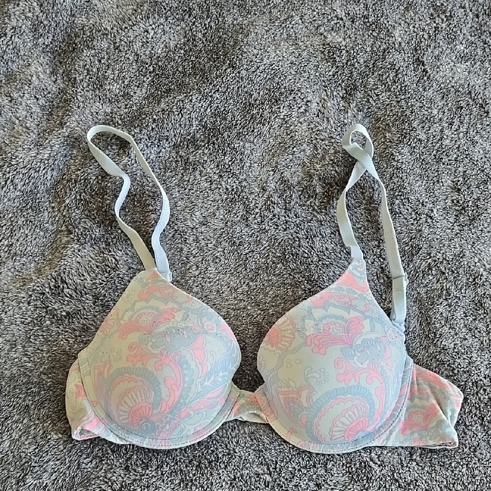 Floral Print Bra - Pink and Gray